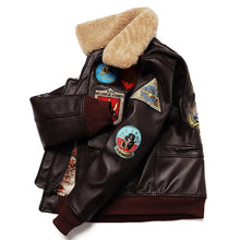 Brown AeroVante Heritage G1 Flight Genuine Leather Cowhide Jacket side view with light brown removable collar and ribbed hem.