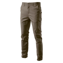 Brown Aiopeson Slim Fit Chino Pants front view showing mid-rise waist and modern slim fit design.