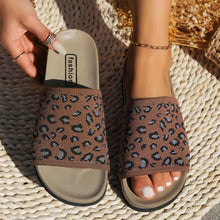 Model wearing  brown Leopard Open Toe Sandals
