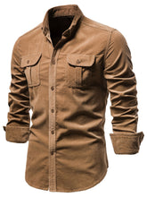 Front view of camel Ebb & Flow Solstice Button-Down Shirt.