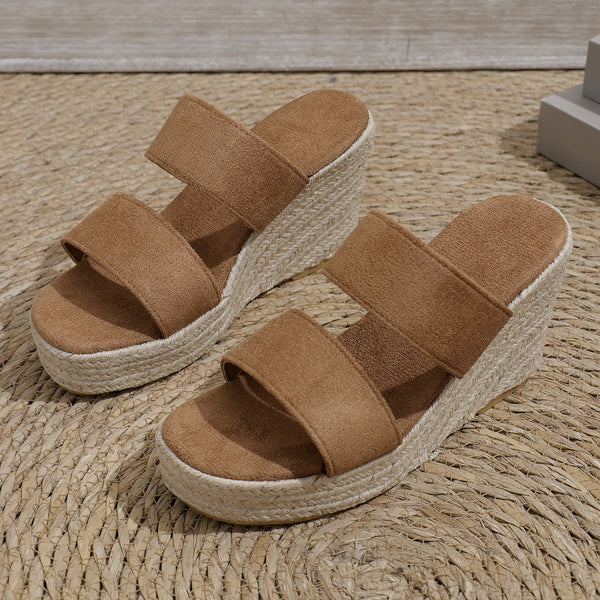 Model wearing Open Toe Platform Wedge Sandals