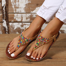 camel  pair of PU Leather Beaded Flat Sandals
