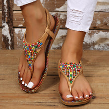 Camel PU Leather Beaded Flat Sandals, top view