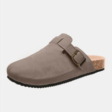 charcoal suede closed toe buckle slide top lay one shoe