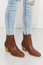 Brown MMShoes Love the Journey Stacked Heel Chelsea Boot in Chestnut, on model