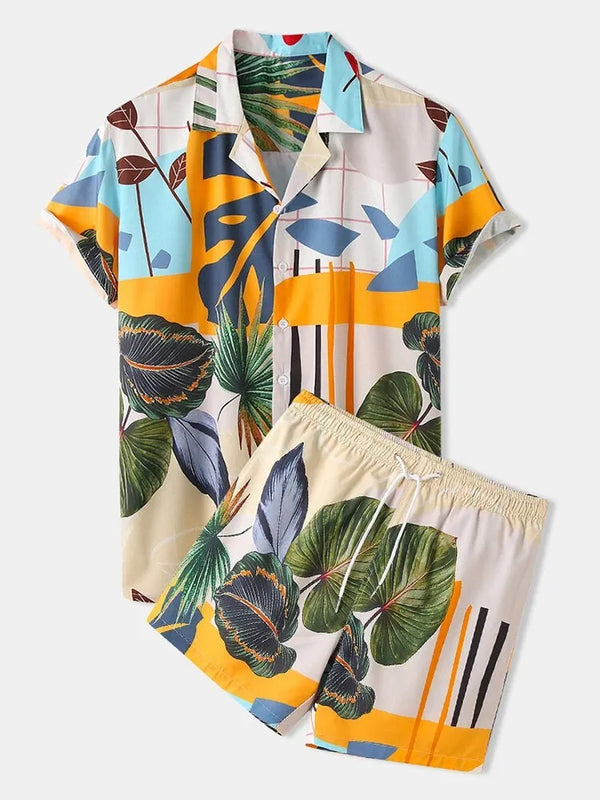 Color Flower Solvaré Printed Paradise Set flat lay of shirt and shorts