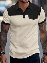 Model in beige ContrastEdge Waffle Polo with black contrast trim and short sleeves