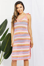 Coral Close-up of Syloréna striped cover-up dress styled with jewelry