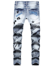 Crownamore inkthread graffiti embroidered denim jeans back view light blue