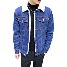 Dark Blue FrostEdge Men’s Wool-Lined Denim Winter Jacket, model front pose.