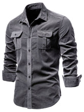 Front view of dark gray Ebb & Flow Solstice Button-Down Shirt.