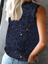 Back view of Lace Detail V-Neck Tank in dark blue with relaxed fit