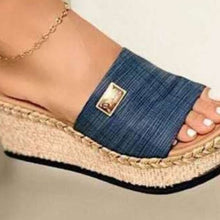 Dark Blue PU Leather Open Toe Sandals top close up of gold accent