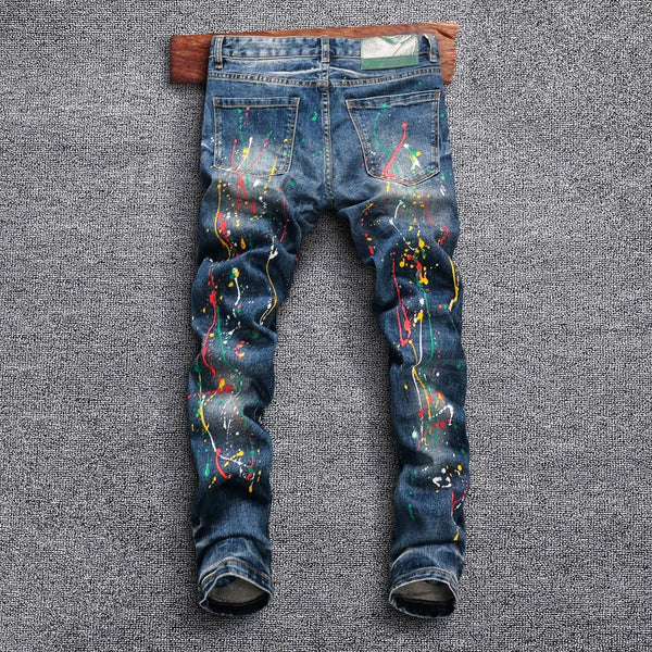 RetroChromé Paint Streak Slim Jeans back view