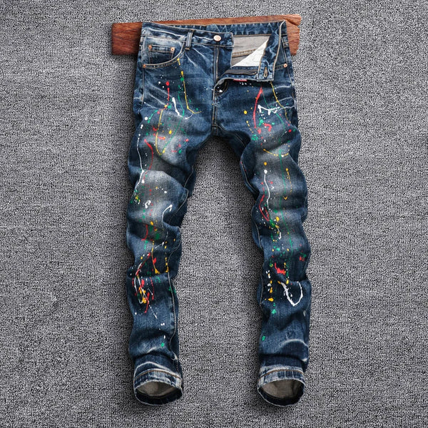 RetroChromé Paint Streak Slim Jeans front view