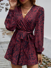  Front view of Floravelle™ Romper in dark brown floral print.