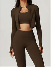 Dark brown athletic 3-piece women’s set front view