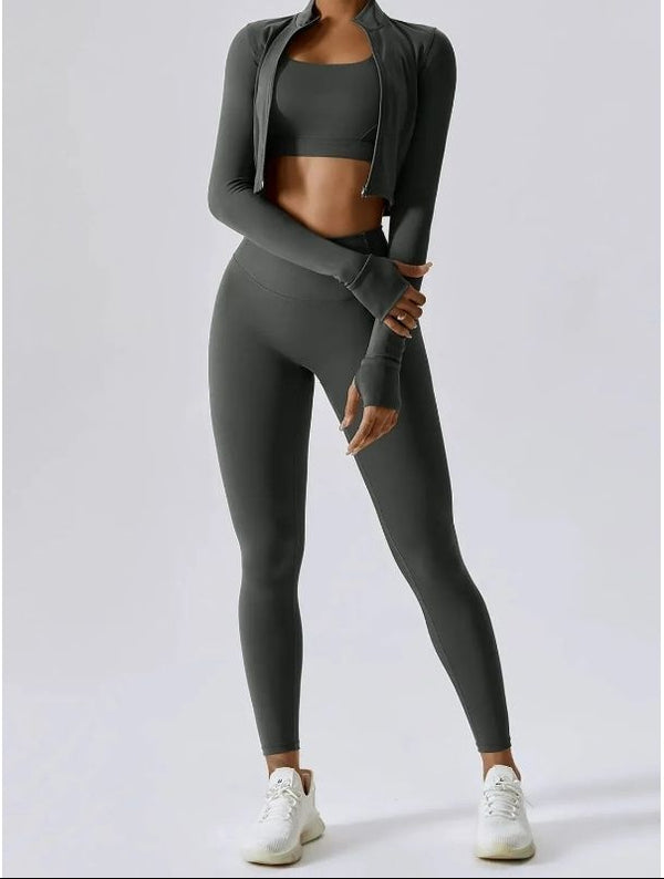 Dark gray 3-piece activewear set front view