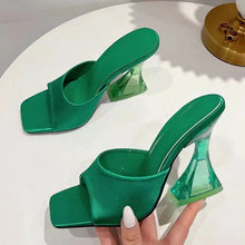 Model wearing dark green Open Toe High Heel Sandals