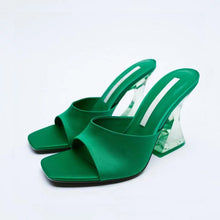 Model wearing dark green Open Toe High Heel Sandals