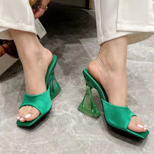 Model wearing dark green Open Toe High Heel Sandals