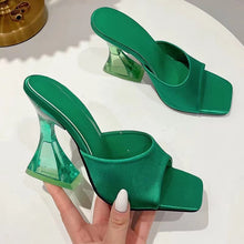 Model wearing dark green Open Toe High Heel Sandals