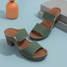 Dark Green PU Leather Block Heel Sandals top view layout