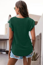 Dark Green ruffled round neck cap sleeve blouse back view