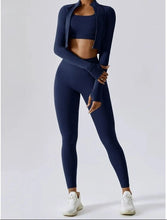 Dark Navy performance 3-piece workout set front view for women