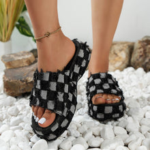 Dark Raw Hem Plaid Platform Sandals front angle