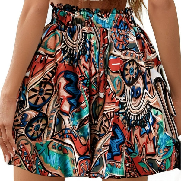Deep Red AurevaBoho™ Prism Ease Shorts back view relaxed fit with drawstring waist