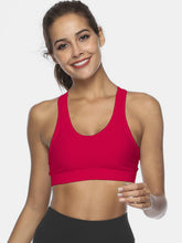 Deep Red cutout scoop neck active tank front view on model.