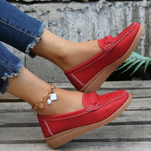 Deep Red Weave Wedge Heeled Loafers side profile