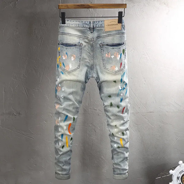 Back view of Drayven Edgewave Slim Fit Jeans showcasing moustache wash and pockets on hanger