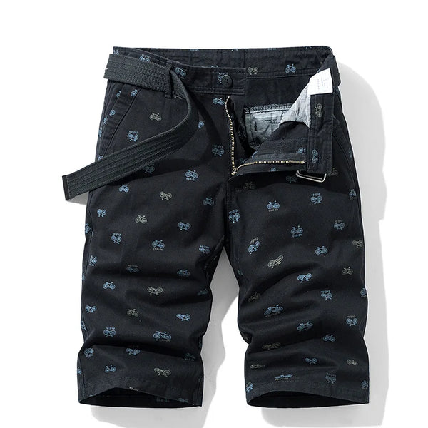 Men’s cotton Bermuda shorts front view in black with bike logo.