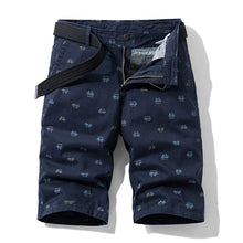 Navy Bermuda shorts front view for men with bike logo design.