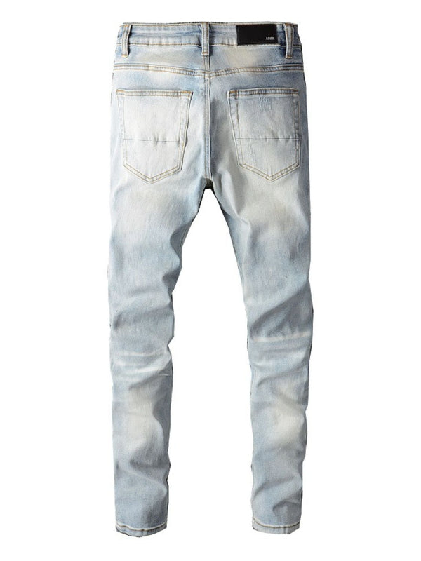 Back view of Droxen Distresslight™ Rhinestone Denim Jeans in light blue