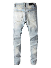 Back view of Droxen Distresslight™ Rhinestone Denim Jeans in light blue