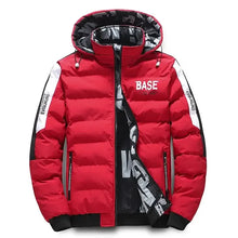 Dualaré Reversa Puff Hooded Jacket in Red, front view