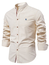 Front angle of men’s dust storm Aura Lift Zenith mandarin collar button-up shirt with foldable sleeves