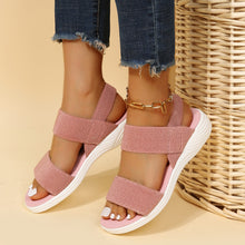 Model wearing blush pink Rubber Open Toe Low Heel Sandals