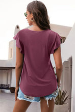 Dusty Pink ruffled round neck cap sleeve blouse back view