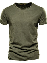 Front view of army green round neck short sleeve cotton tee