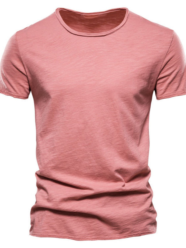 Front view of burnt coral round neck short sleeve cotton tee
