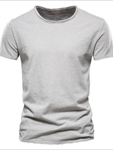 Front view of gray round neck short sleeve cotton tee