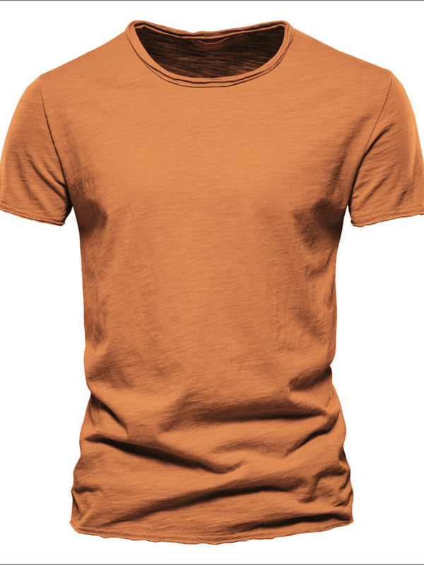 Front view of terracotta round neck short sleeve cotton tee