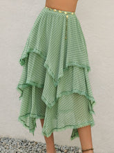 Elurevyn gum leaf polka dot print lace midi skirt styled with casual white top and sandals