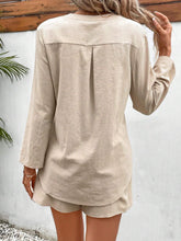 Back view of sand notched lounge set, full outfit.