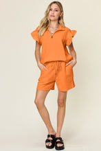 Facts Only Fit Set in tangerine styled for travel days, casual hangs, and sunny brunches