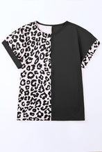 Front view of leopard and black split t-shirt